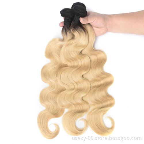Peruvian Hair Dubai Bulk Hair 1B/613# Ombre Blonde Body Wave Cuticle Aligned Raw Brazilian Hair Bundles